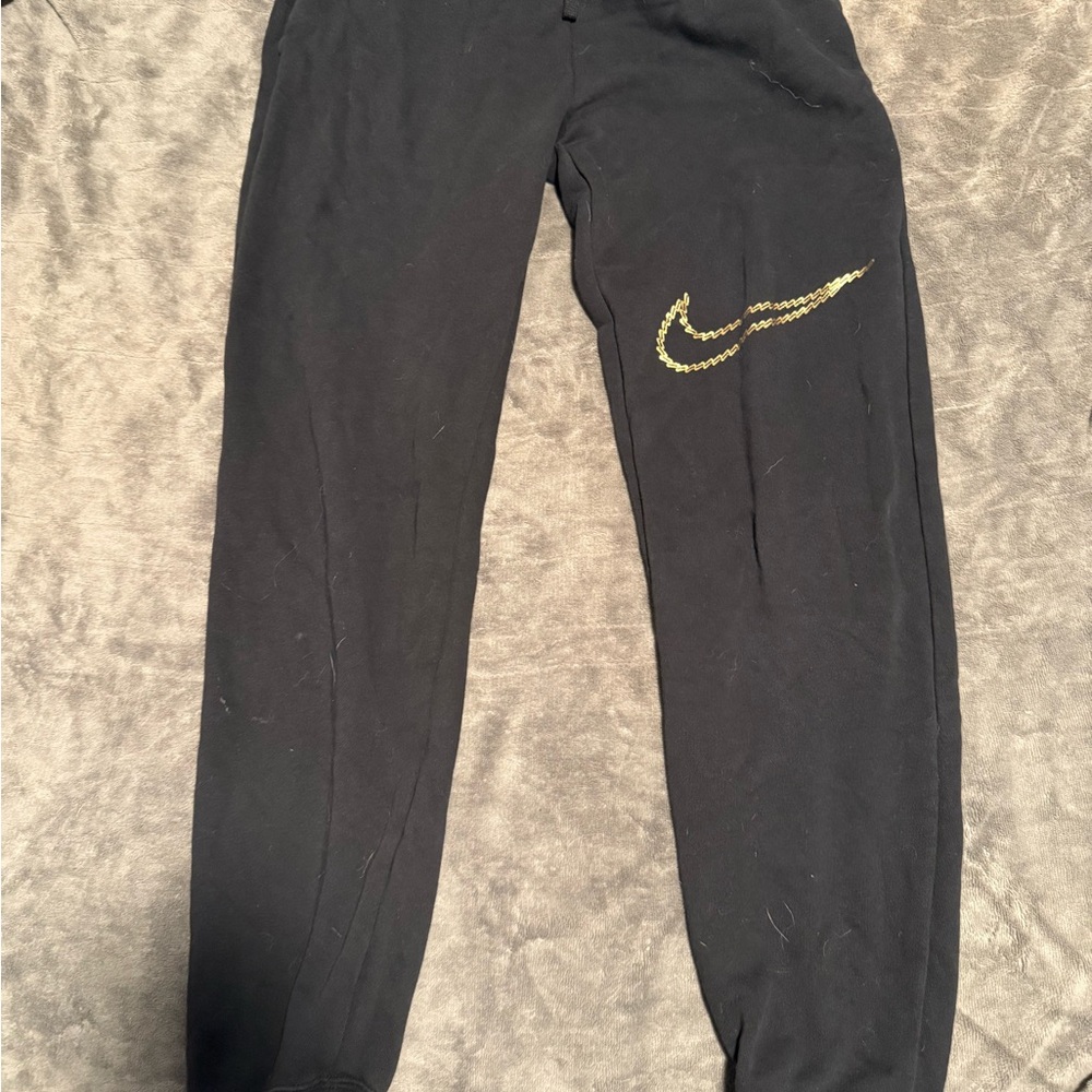 Nike Kids Black Joggers with Gold Logo